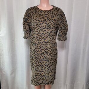 Molly Bracken Short Sleeve Above Knee Dress Women's Size L Animal Print Corduroy